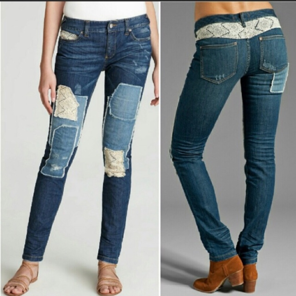 Free People Patchwork and Lace Jeans 26